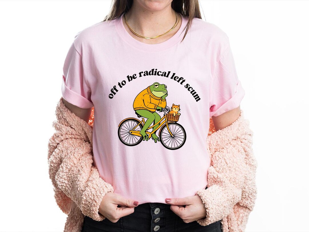 Ironic Leftist Frog Shirt, Frog With Cat in Basket Shirt, Cottagecore ...