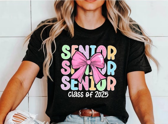Senior Class Of 2025 Shirt, Retro Senior Shirt, Pink Bow Senior 2025 T-Shirt, Senior 2025 Gift, Back to School Tee, High School Senior Gift