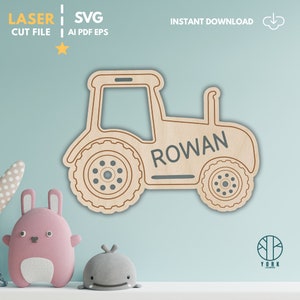 Laser Cut File - Tractor - Digital SVG - Vector - Customize Name - Wood Art - For your Child