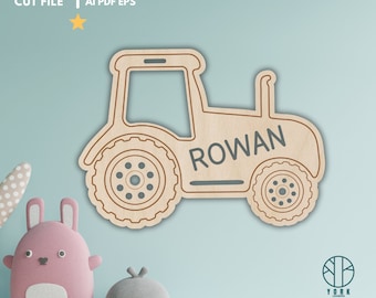 Laser Cut File - Tractor - Digital SVG - Vector - Customize Name - Wood Art - For your Child