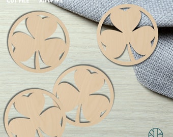 St Patrick's Day Clover Coasters SVG, Laser Cut file Leaf, Shamrock Digital File
