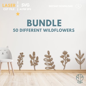 Wildflower BUNDLE, SVG, Digital Laser Cut File, 50 different flowers