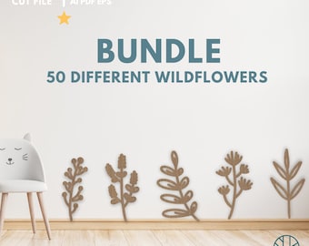 Wildflower BUNDLE, SVG, Digital Laser Cut File, 50 different flowers