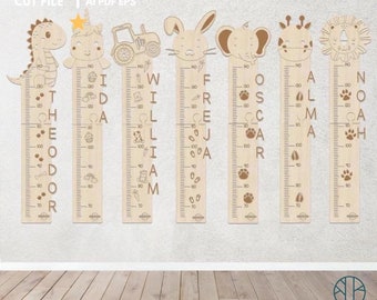 Bundle in inches and cm | growth chart | 8 different | laser cut file | svg | children's room | height chart | growth ruler with name