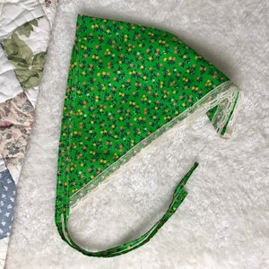 Green Calico Floral & Lace Hair Kerchief image 1