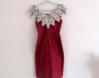 1980's Scott McClintock Red Lace Party Dress