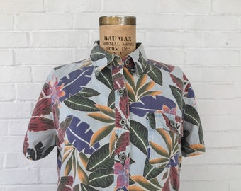 1990's Pale Blue Tropical Top