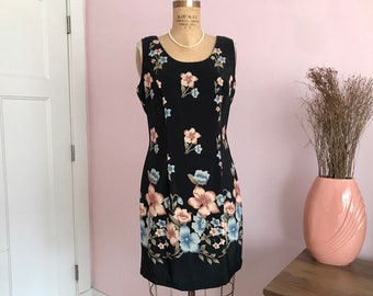 1990's Size 2/4 Black Floral Summer Dress