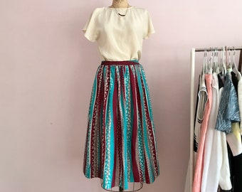 1980's Size 8/10 Teal and Maroon Winter Skirt