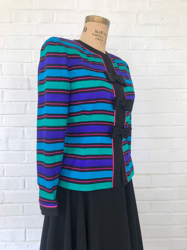 1980's Bow Silk Striped Blazer image 5