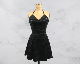 90&#39;s S/M Betsey Johnson Black Velvet Sequin Dress
