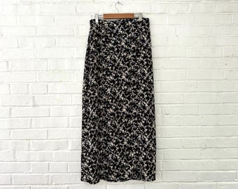 1990's Size 10/12 Pastel & Black Floral Midi Skirt
