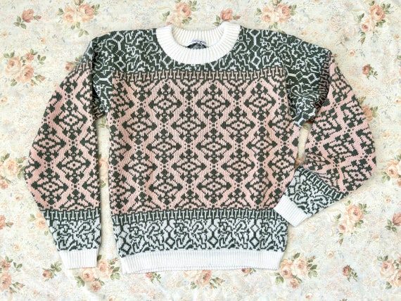 1980's  Sage & Peach Cropped Sweater - image 4