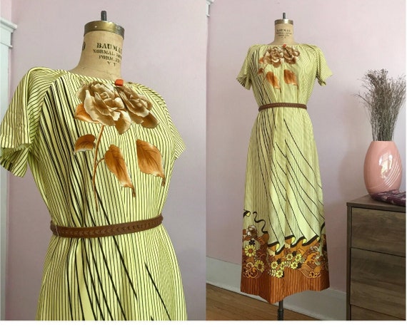 1970's Size L/XL Desert Rose Striped Maxi Dress - image 1