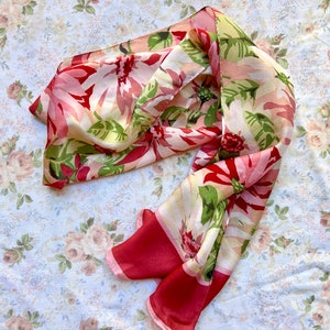 1980's Pink Silk Satin Floral Scarf by Echo image 3
