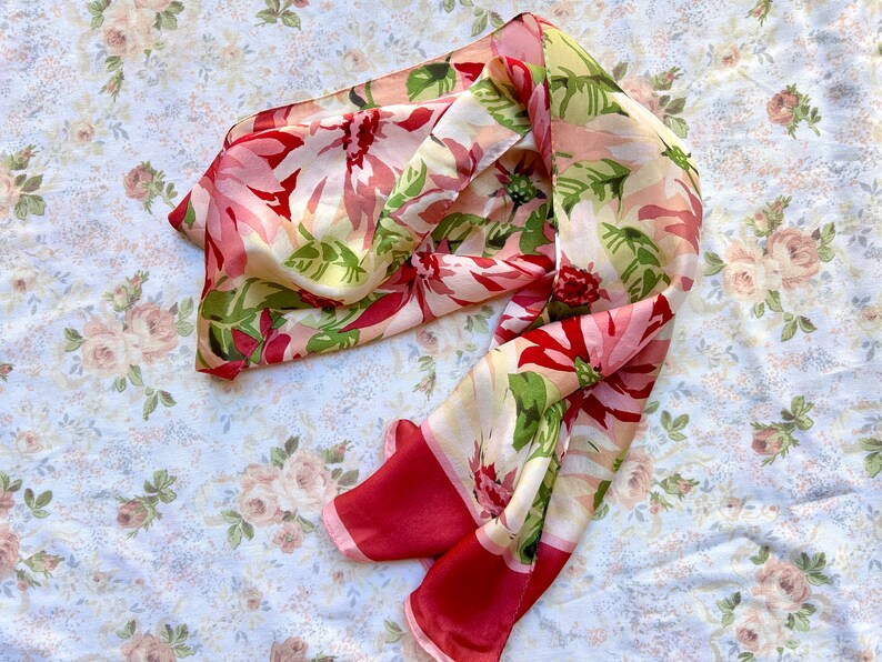 1980's Pink Silk Satin Floral Scarf by Echo image 3