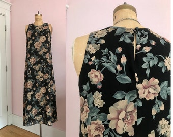 1990's Harvest Gold Floral Midi Dress