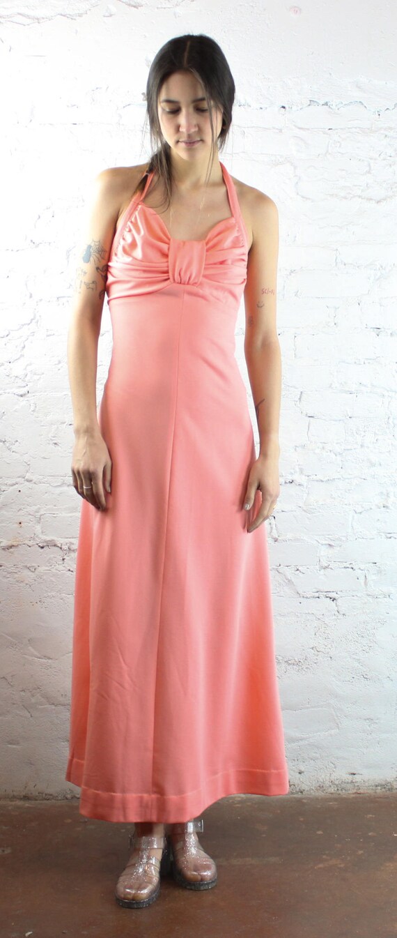 1970 S Coral Halter Maxi Gown In Women S Medium Or Etsy
