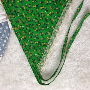 Green Calico Floral & Lace Hair Kerchief image 4