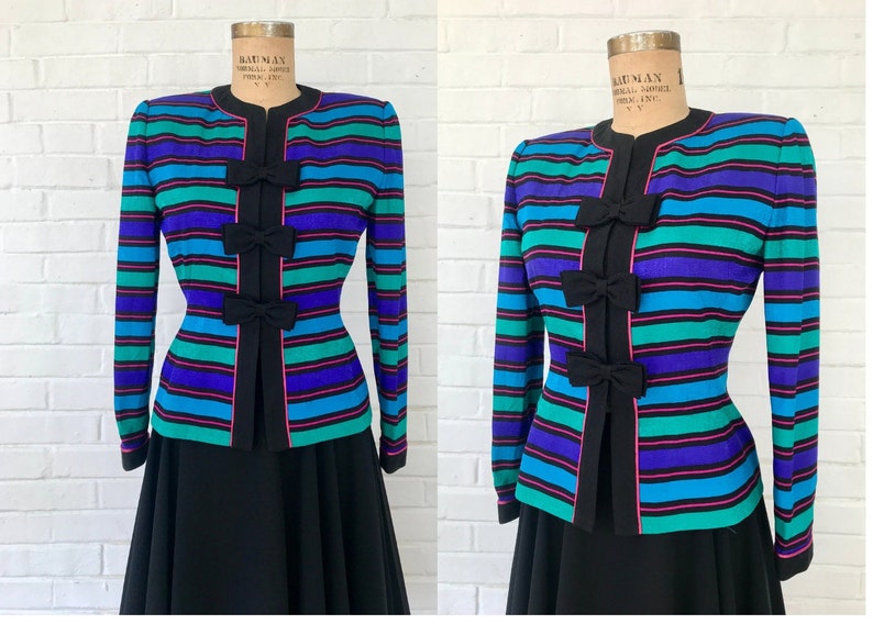 1980's Bow Silk Striped Blazer image 1