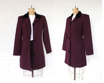 1990's Size Small Burgundy Mini Peacoat with Faux Collar