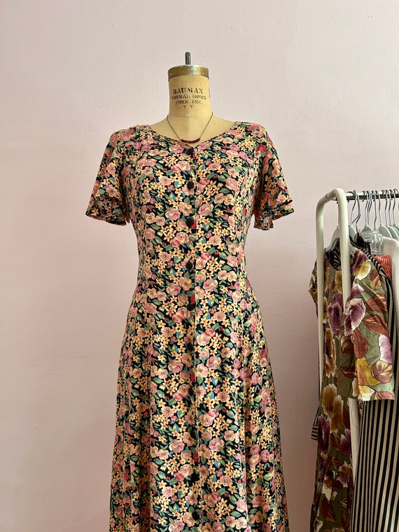 90's Size 4/6 Floral Flutter Sleeve Midi Dress - image 4