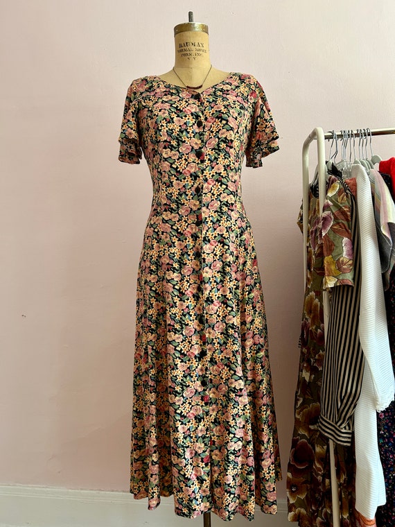 90's Size 4/6 Floral Flutter Sleeve Midi Dress - image 3