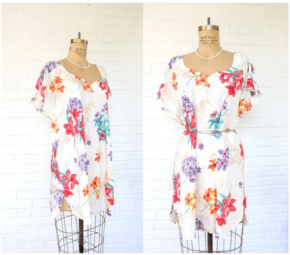 1990's XL Floral Satin Short Nightgown - image 1