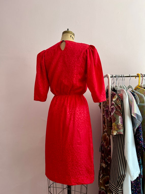 1980's Size 8 Cheetah Print Winter Dress in Red - image 5