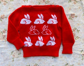 1980's Children's Red Bunny Knit Sweater