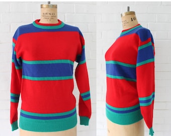 1980's Bold Striped Crew Neck Sweater