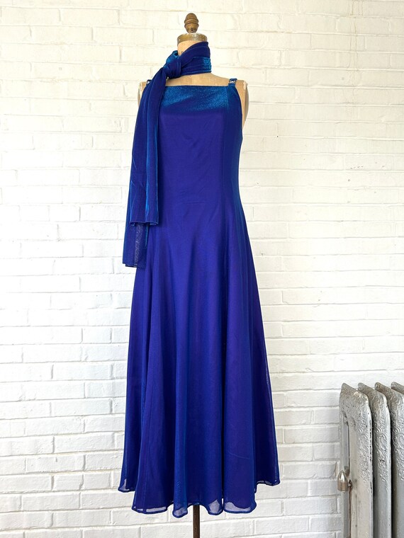 1990's Shimmery Blue Premier Dress with Sash (Size