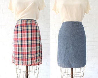 1990's Size 10/12 Reversible Plaid and Denim Skirt