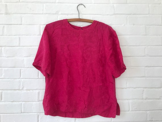 1980's Pink Rose Silk Blouse - image 3