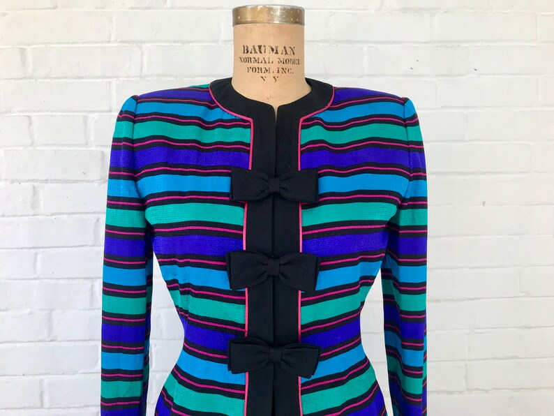 1980's Bow Silk Striped Blazer image 4