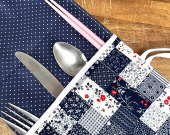 Blue Quilted Travel Silverware Pouch (made in chicago)