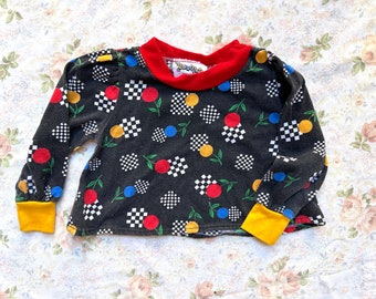 Size 3T/4T - 1980's Girl's Checkered Poppy Long Sleeve Top