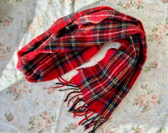 1980's Red Plaid Acrylic Scarf