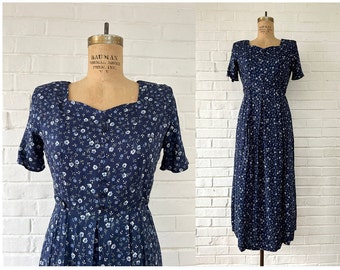 1990's Petite 4/6 Navy Blue Sweetheart Midi Dress