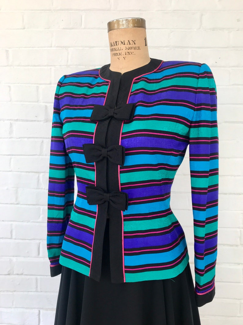 1980's Bow Silk Striped Blazer image 2