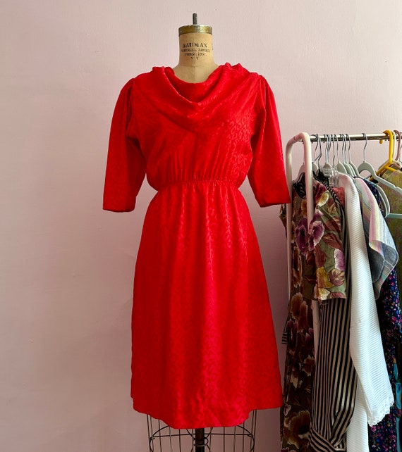 1980's Size 8 Cheetah Print Winter Dress in Red - image 3