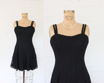1990's Black Lacy Sweetheart Party Dress