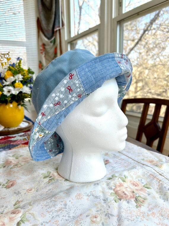 Upcycled Patchwork Bucket Hat – Handmade Vintage Paisley Textile Reversible Patchwork Bucket Hat: Denim & Paisley Print - Etsy main image 4