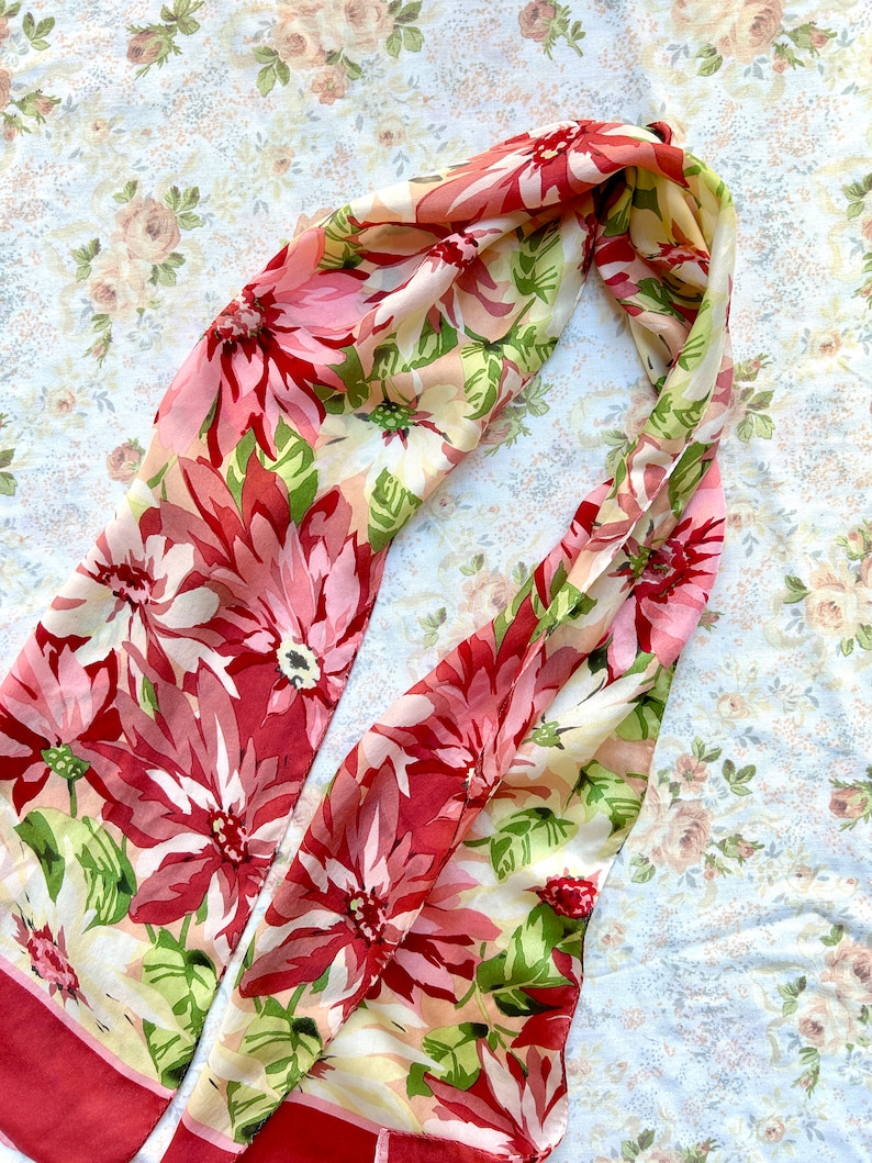 1980's Pink Silk Satin Floral Scarf by Echo image 1