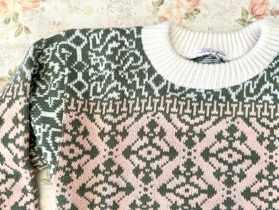 1980's  Sage & Peach Cropped Sweater - image 3