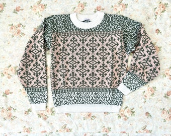 1980's  Sage & Peach Cropped Sweater