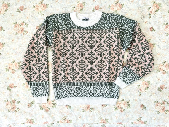 1980's  Sage & Peach Cropped Sweater - image 1
