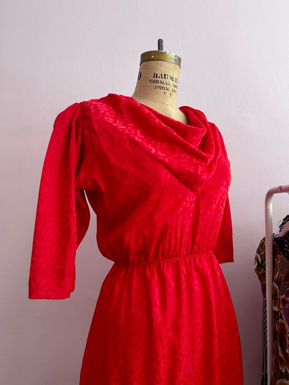 1980's Size 8 Cheetah Print Winter Dress in Red - image 2