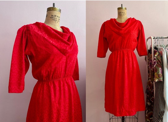 1980's Size 8 Cheetah Print Winter Dress in Red - image 1