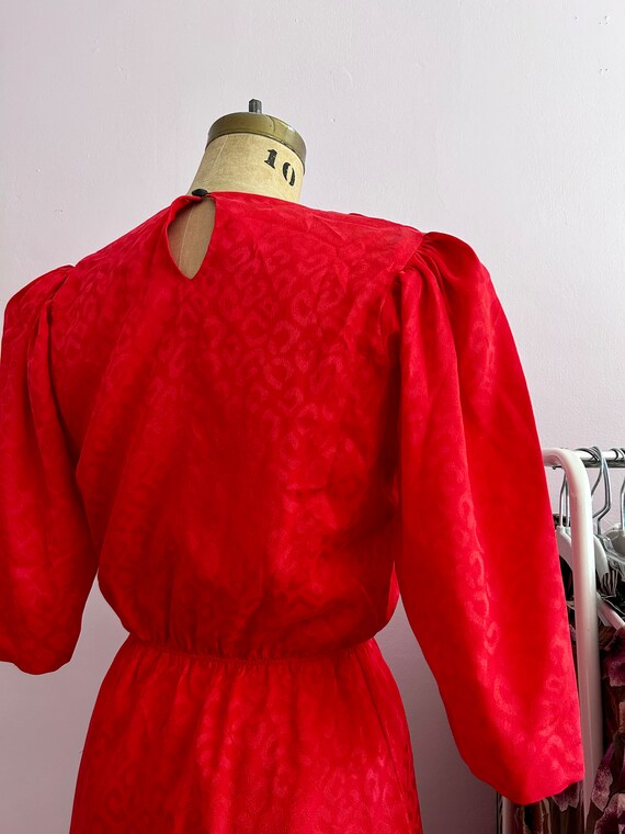 1980's Size 8 Cheetah Print Winter Dress in Red - image 6